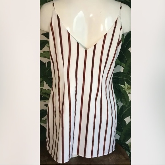 SUPERDOWN Tie Strap Mini Dress White Brown Stripes New NWT Revolve Size Medium - Picture 6 of 16